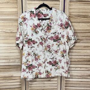 Lemon Grass Shirt Floral Short SLeeve Button-Up Size 18W
